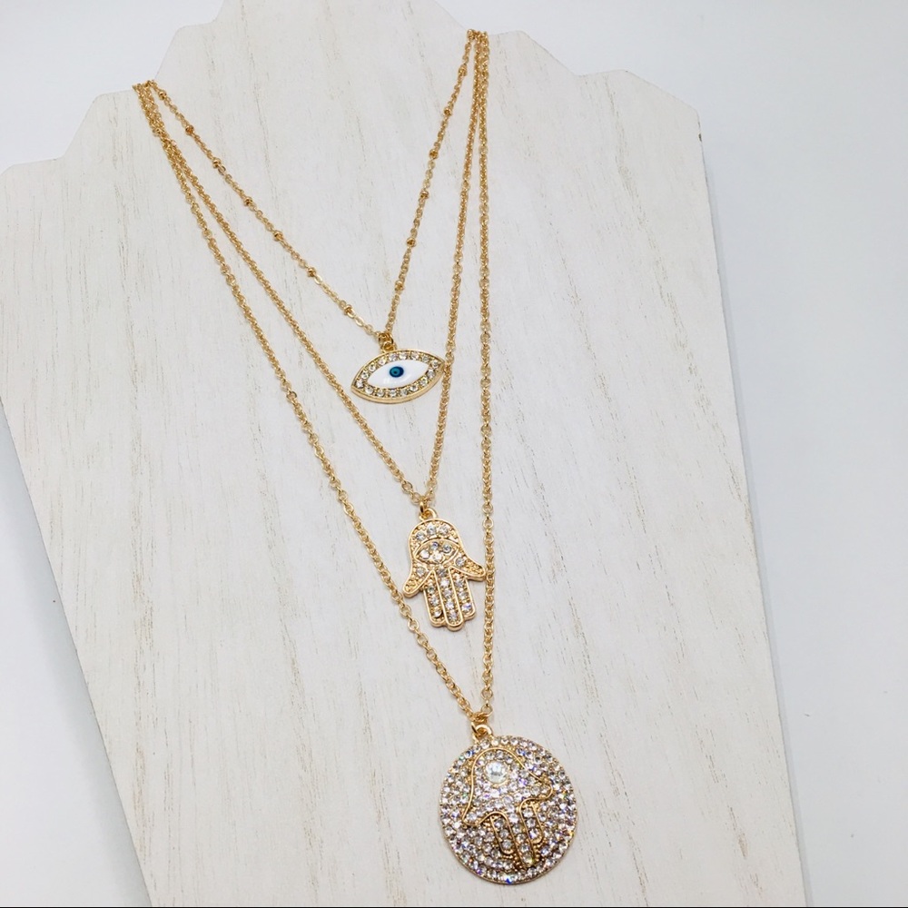 Rose gold Hamsa charm necklace crystal chain - Picture 8 of 8